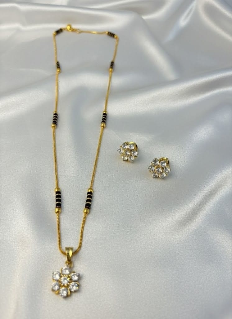 American Diamond 18K Mangal Sutra Set with Matching Earrings MNG0014