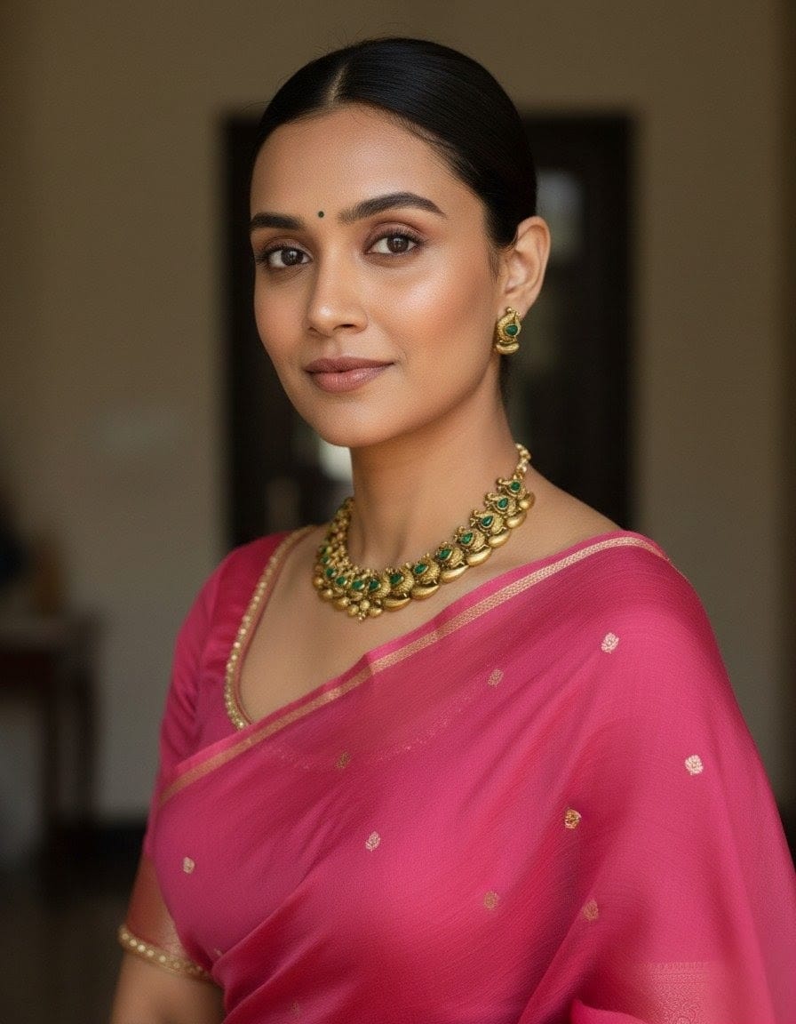 Traditional South Indian Gold-Plated Peacock and Mango Design Necklace set with Green Stones CH006