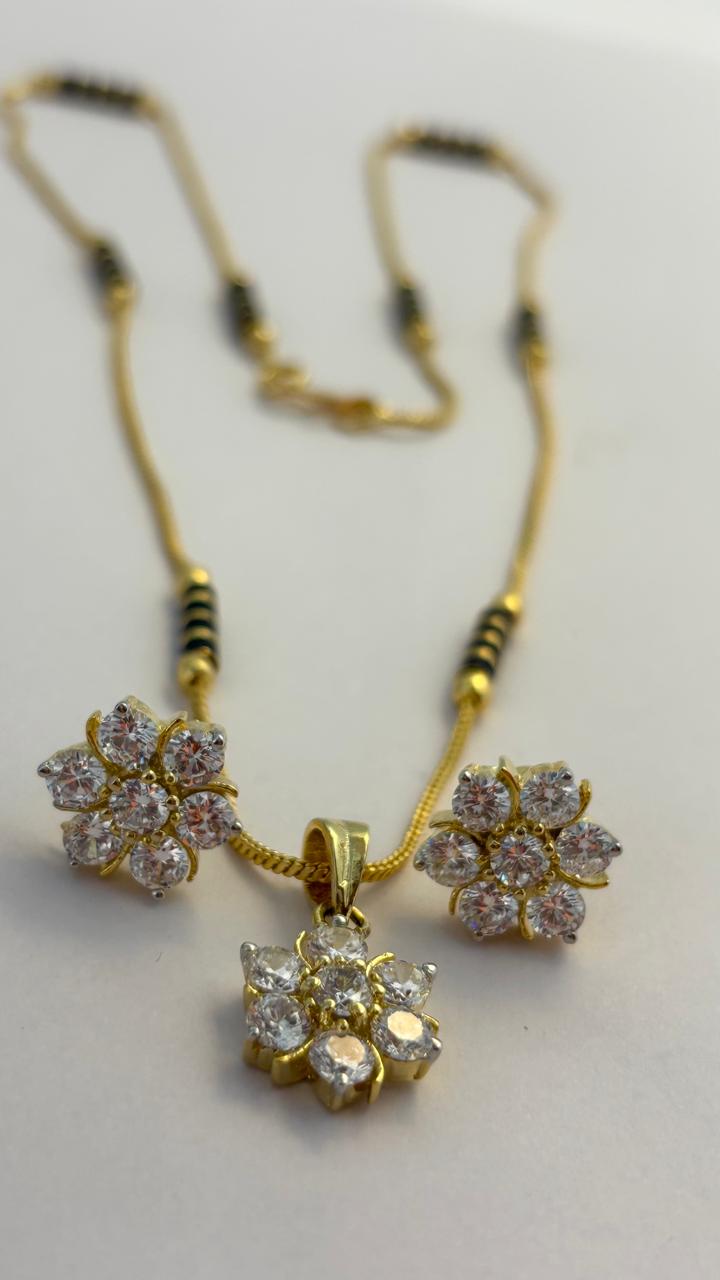 American Diamond 18K Mangal Sutra Set with Matching Earrings MNG0014
