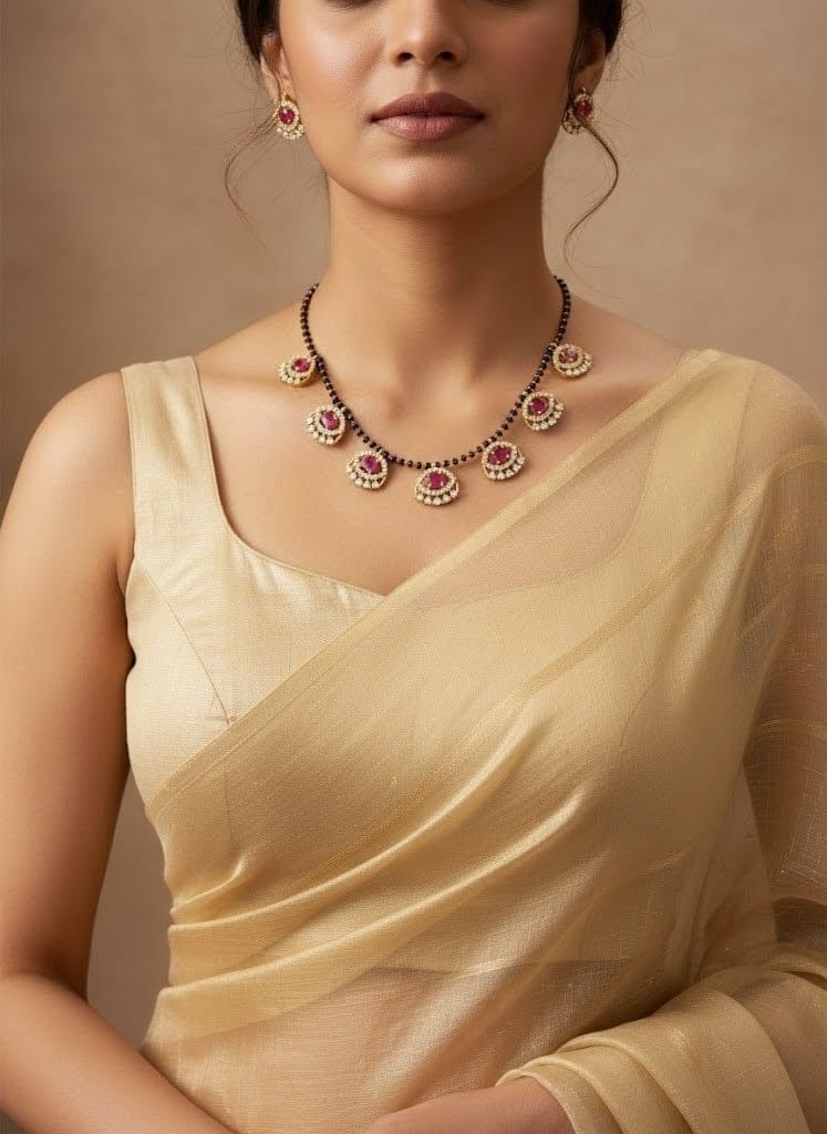 Gold-Toned Evil Eye Mangal Sutra with Seven Ruby Charms MNG015