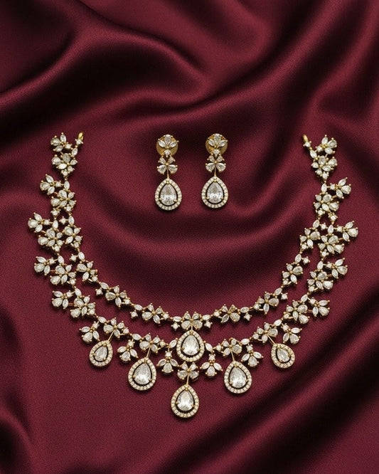 Crystal Floral Double-Layer Victorian Stone Necklace and Earring Set VCT008