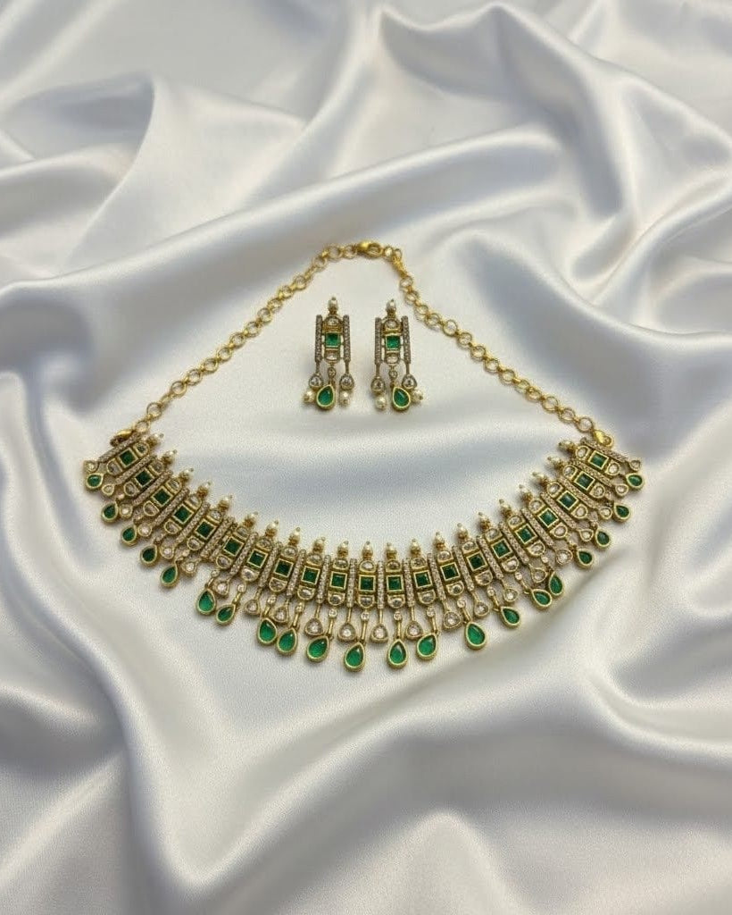 Gold-Toned Kundan Choker Necklace Set with Matching Drop Earring CH010