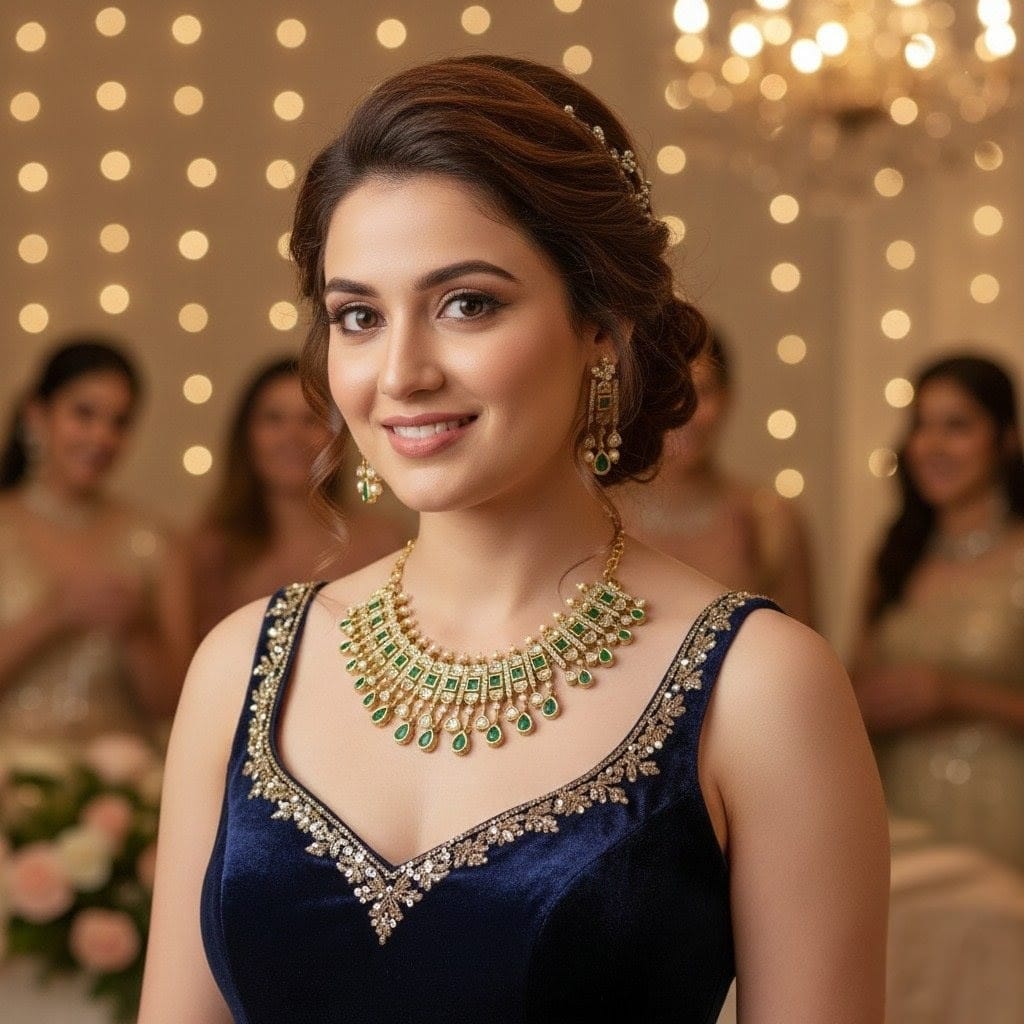 Gold-Toned Kundan Choker Necklace Set with Matching Drop Earring CH010