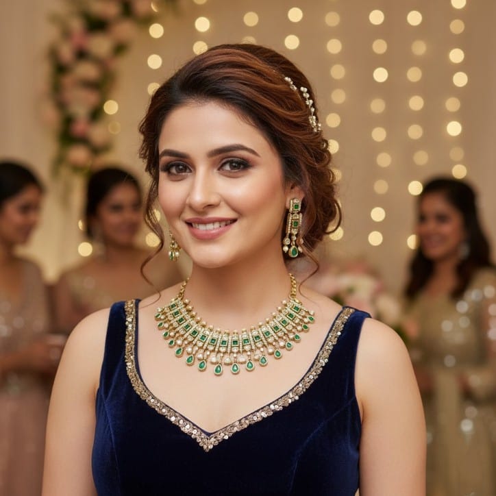 Gold-Toned Kundan Choker Necklace Set with Matching Drop Earring CH010