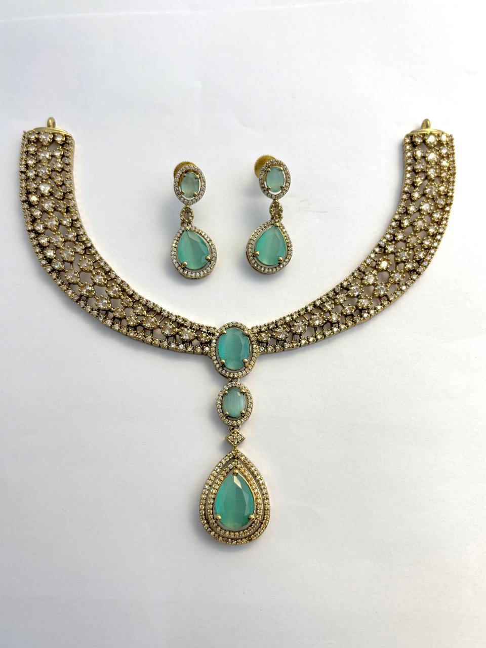 Mint Green Teardrop Victorian Necklace Set VCT014