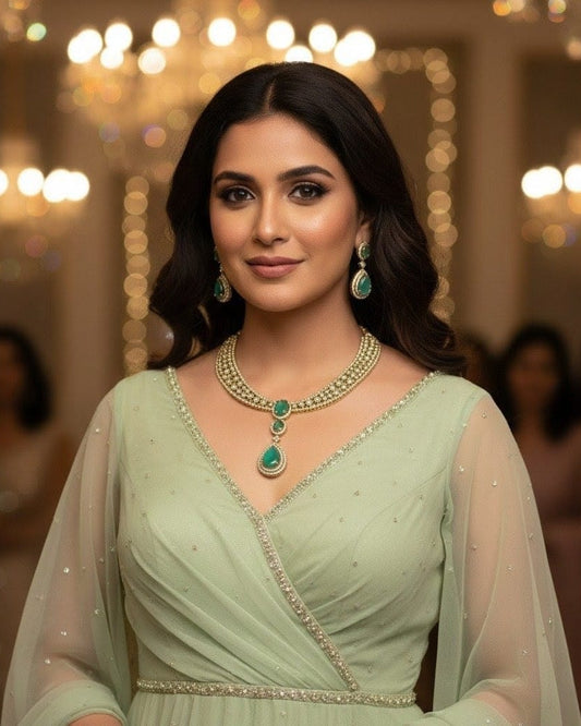 Mint Green Teardrop Victorian Necklace Set VCT014