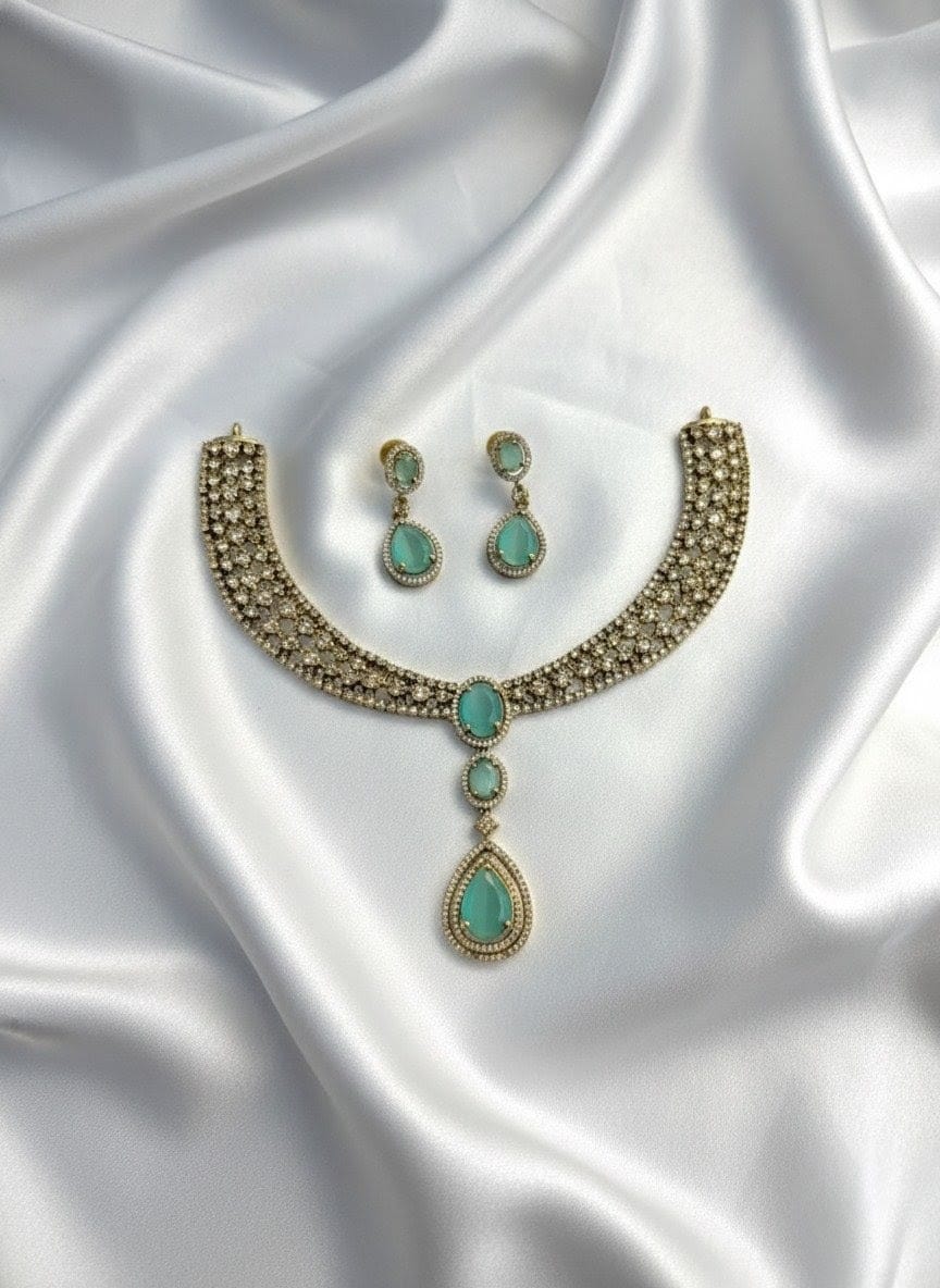 Mint Green Teardrop Victorian Necklace Set VCT014
