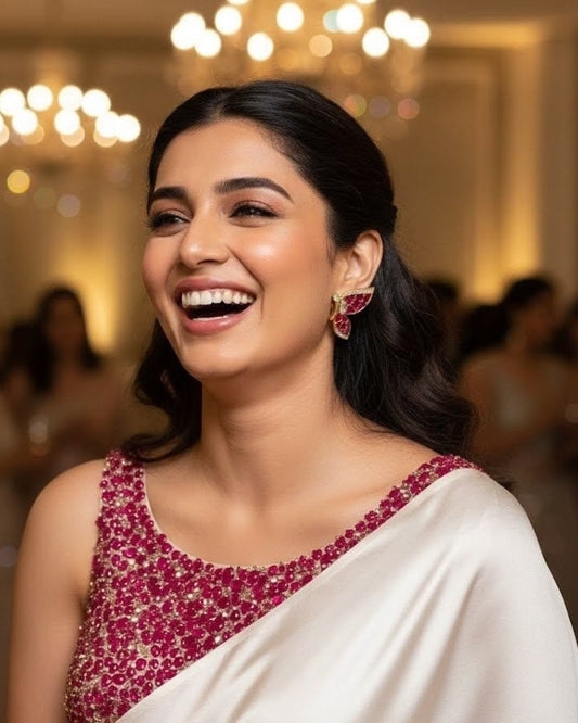 18K Gold Butterfly Pink Real Kundan Stud Earrings STD014