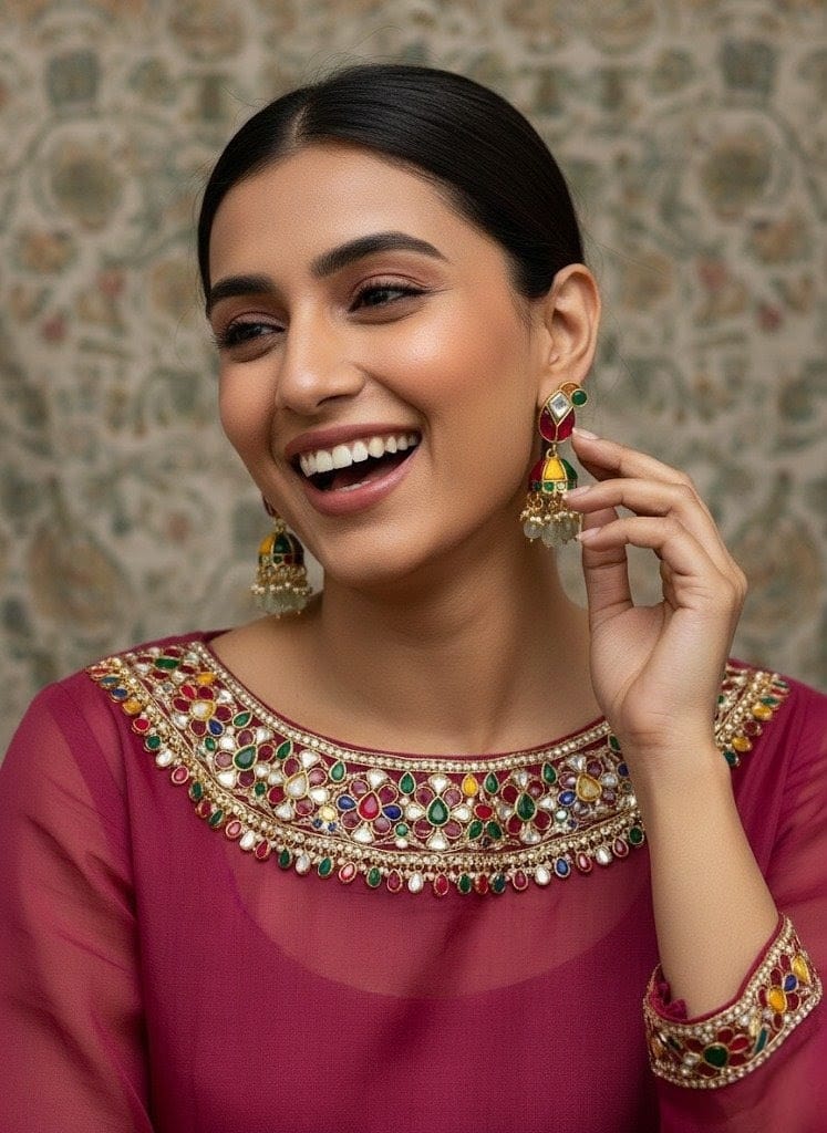 Traditional Real Kundan Half Jhumka with Mint Green Beads JMK003