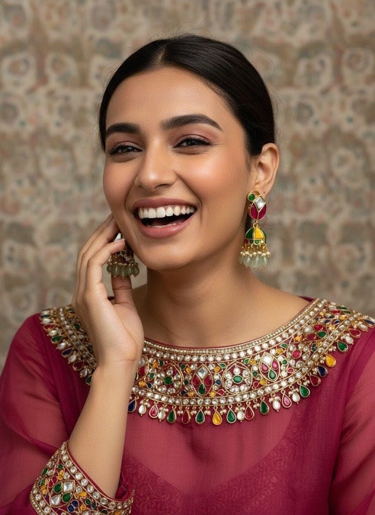 Traditional Real Kundan Half Jhumka with Mint Green Beads JMK003