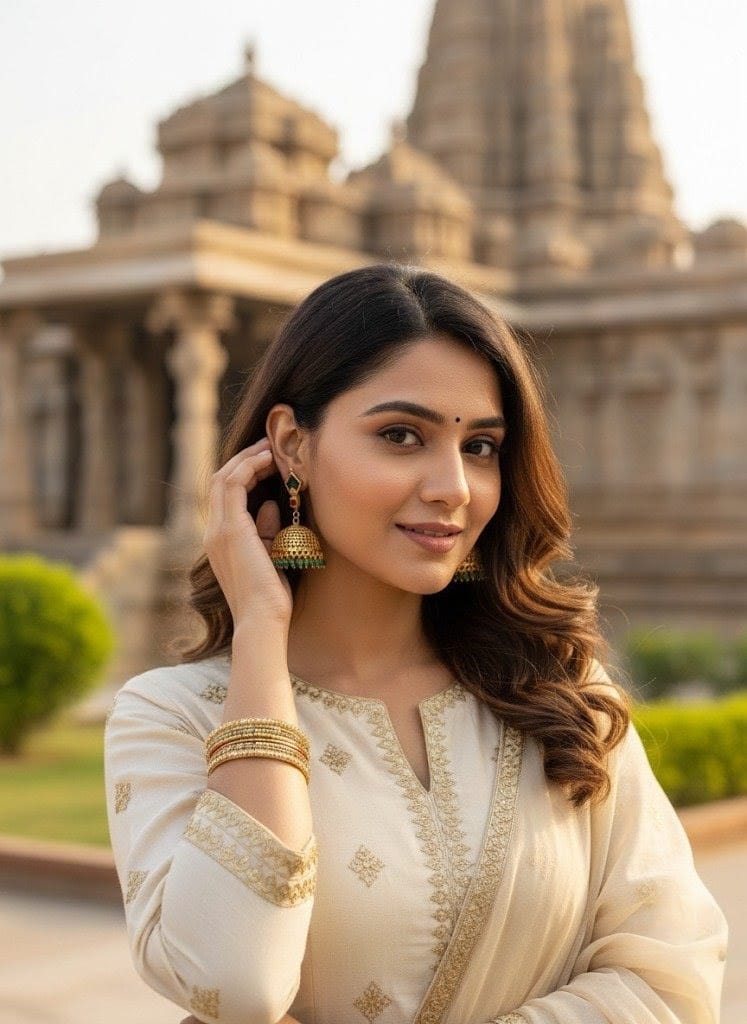 Antique Gold Jhumkis Earrings with Green Beads JMK007