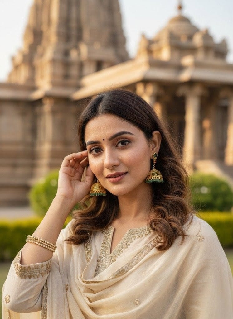 Antique Gold Jhumkis Earrings with Green Beads JMK007