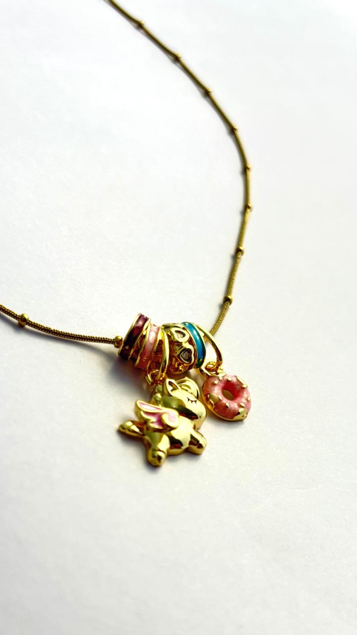Elegant 18 K Gold Charm Neck Chain with Enamel Motifs ANTNC001