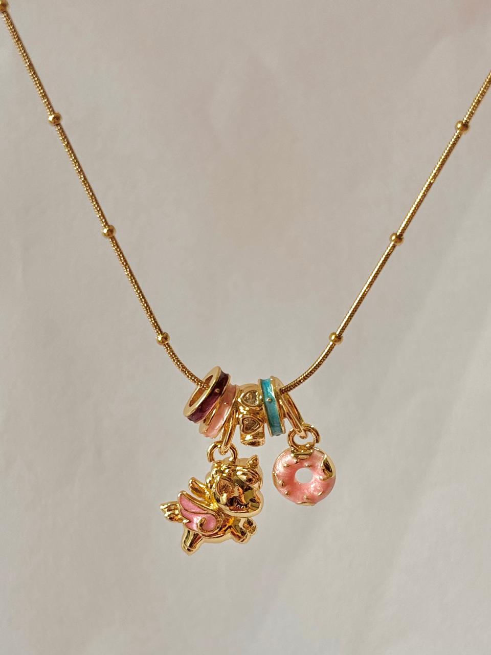 Elegant 18 K Gold Charm Neck Chain with Enamel Motifs ANTNC001