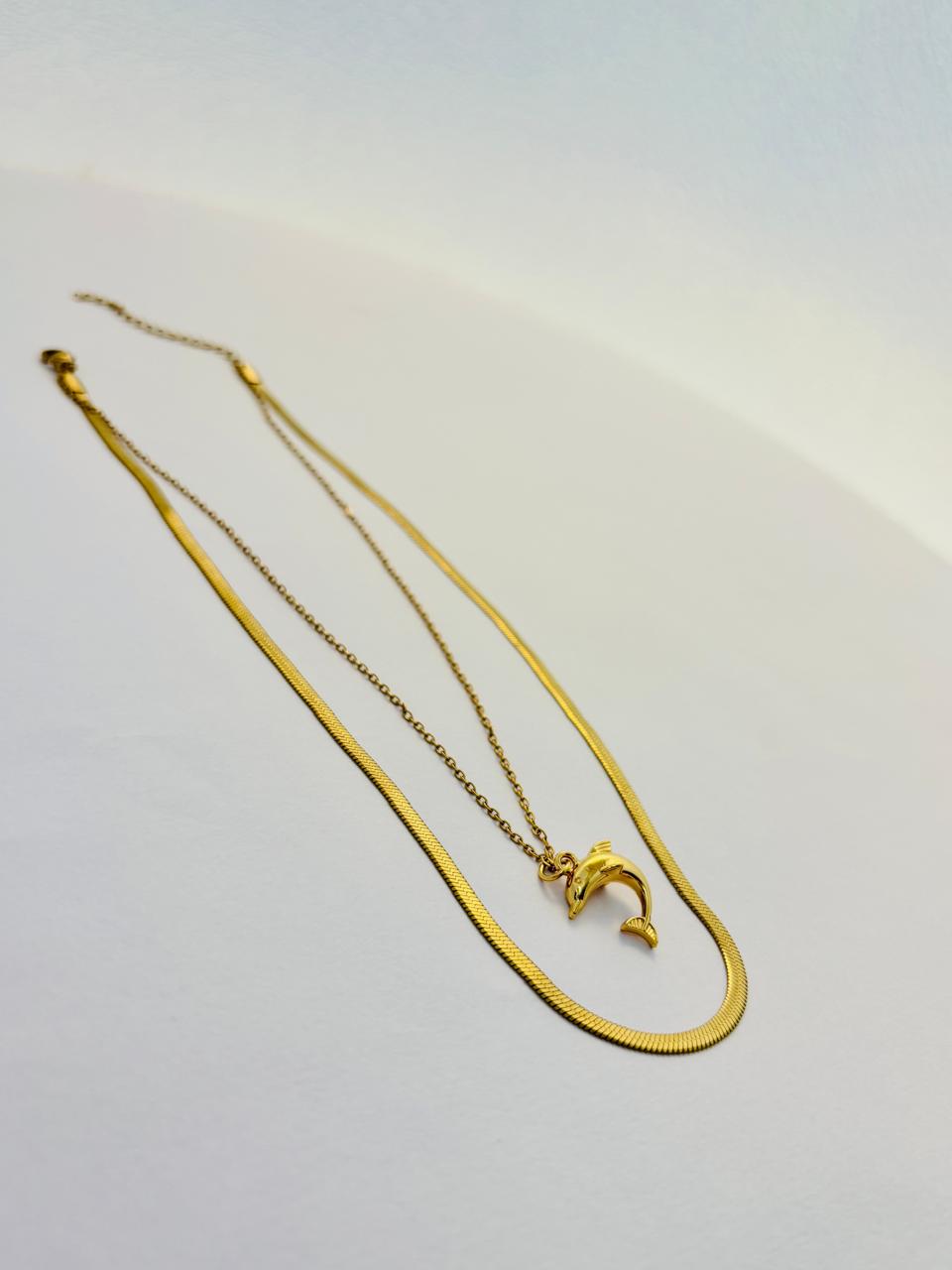 Stylish Dolphin Pendant 18 K plated Layered Neck Chain ANTNC006