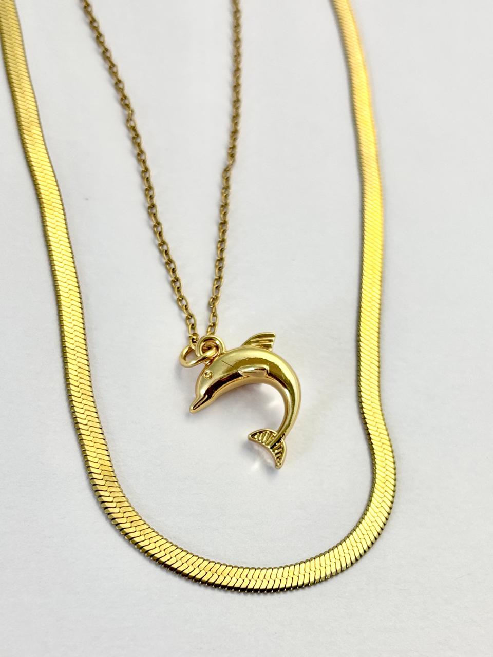 Stylish Dolphin Pendant 18 K plated Layered Neck Chain ANTNC006