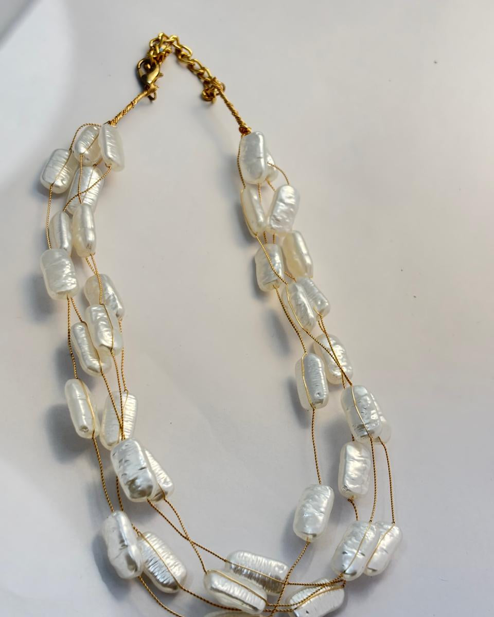 Layered White Pearl Lightweight Necklace PRL007
