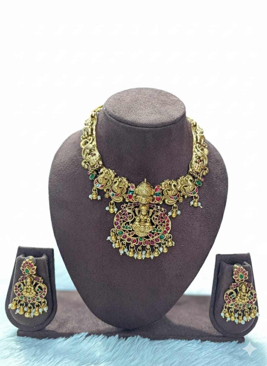 Lakshmi Pendant Peacock Necklace Set TN011