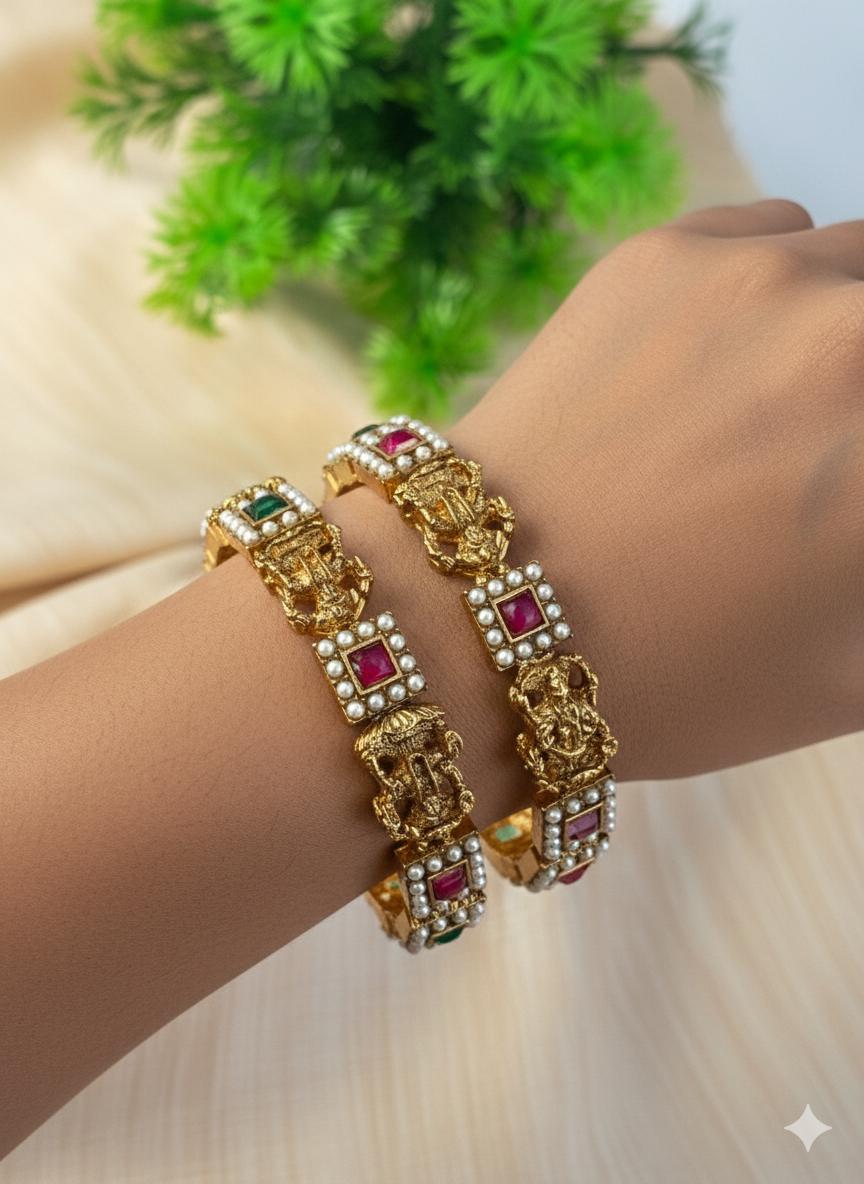 Royal Temple Style Pearl-Ruby Bangles (Set of 2 Piece) BNG016