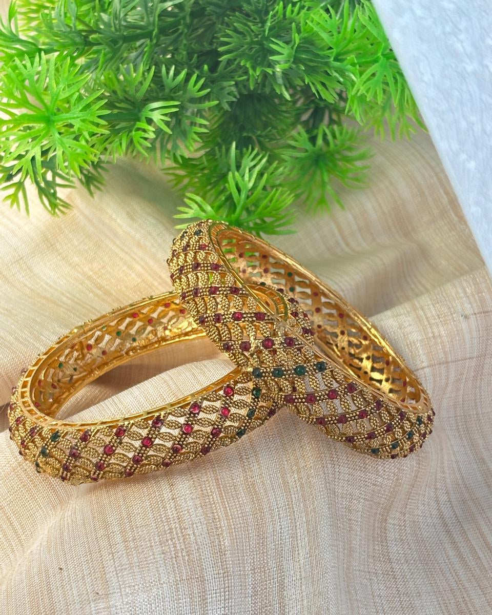 Traditional Gold-Tone Stone Studded Bangles (Set of 2 Piece) BNG014