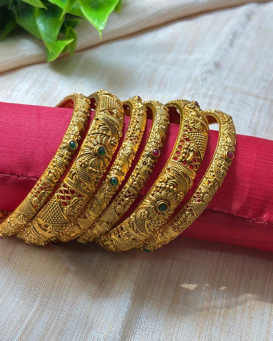 6 Piece Gold Bangles with Intricate Filigree Work BNG009