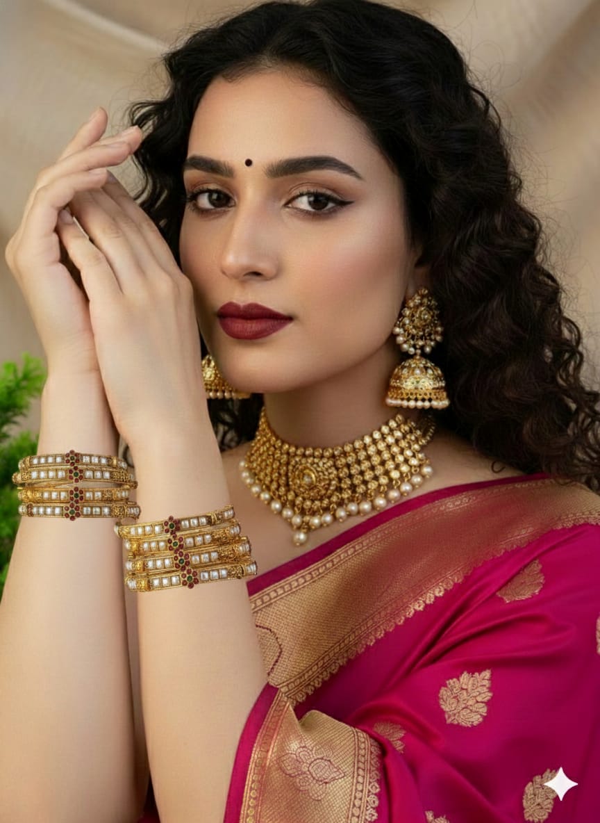 Antique Lakshmi Pearl Bangles (Set of 4 bangles) BNG019