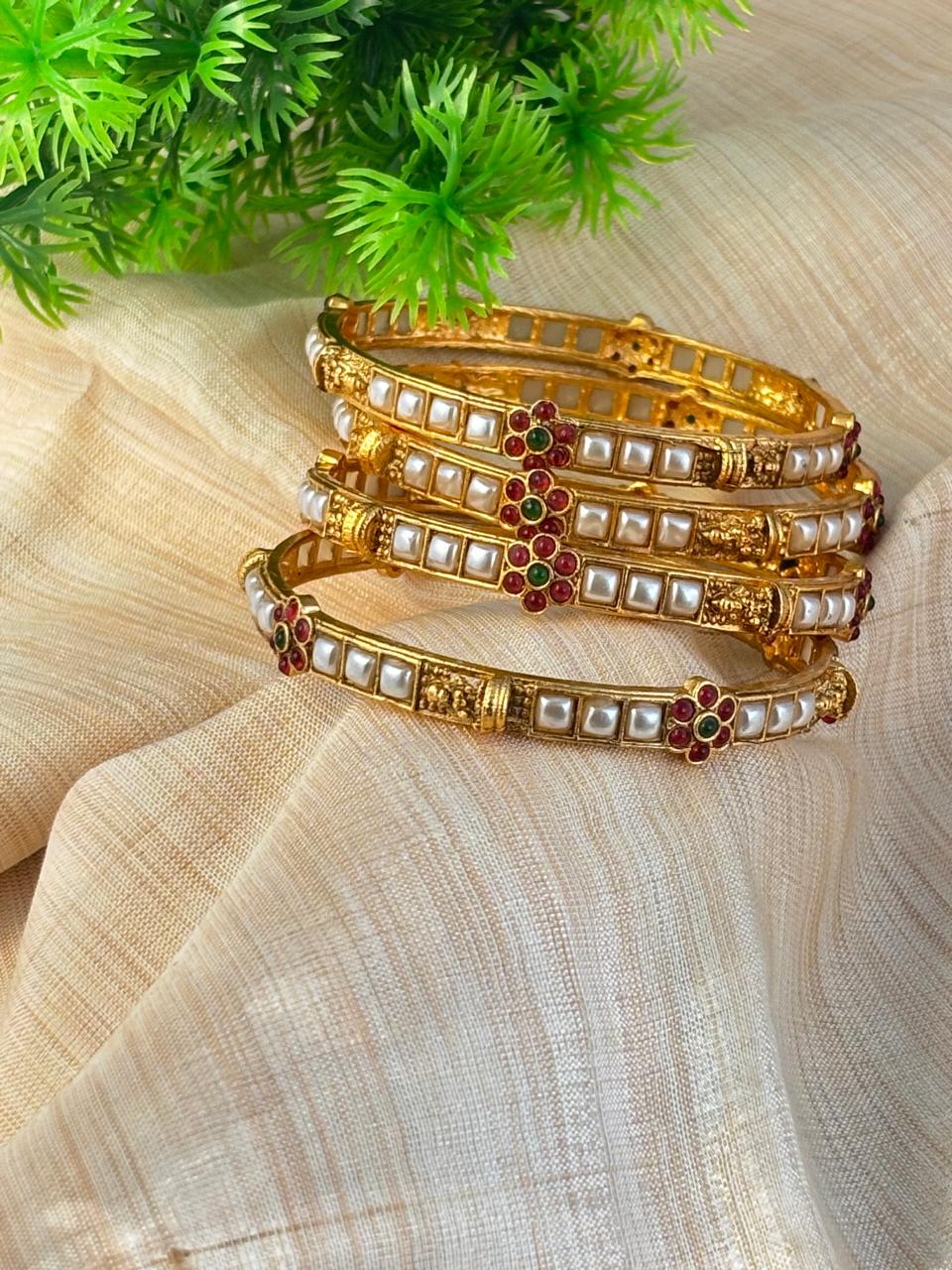 Antique Lakshmi Pearl Bangles (Set of 4 bangles) BNG019