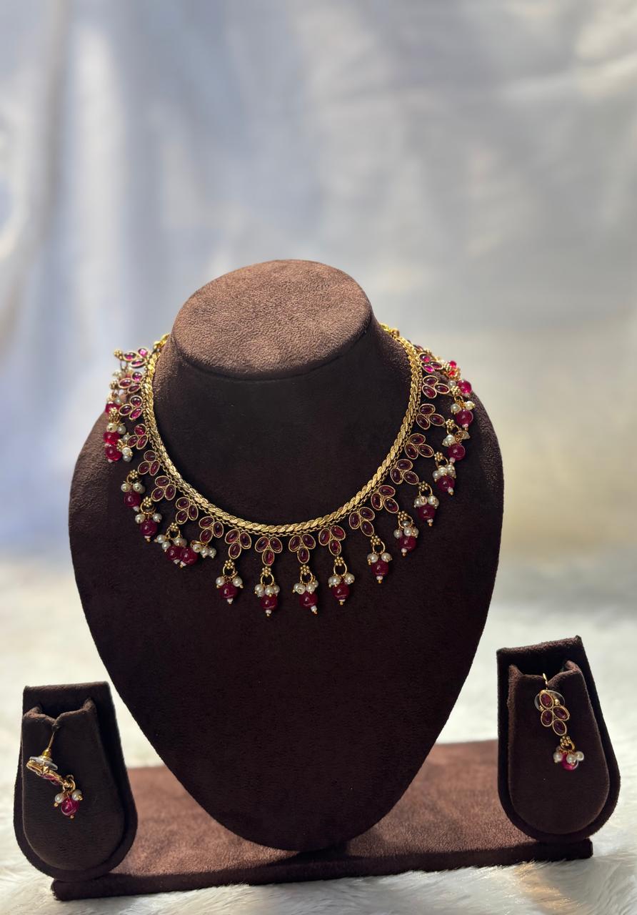 Elegant Pearl and Beads Drops Necklace Set MIN004