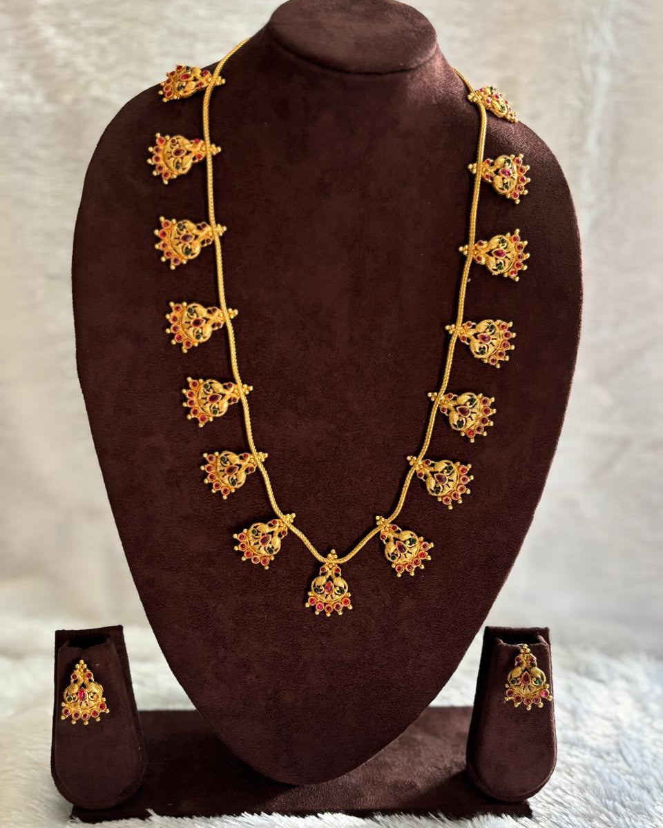 Peacock Motif Temple Necklace Set LN16