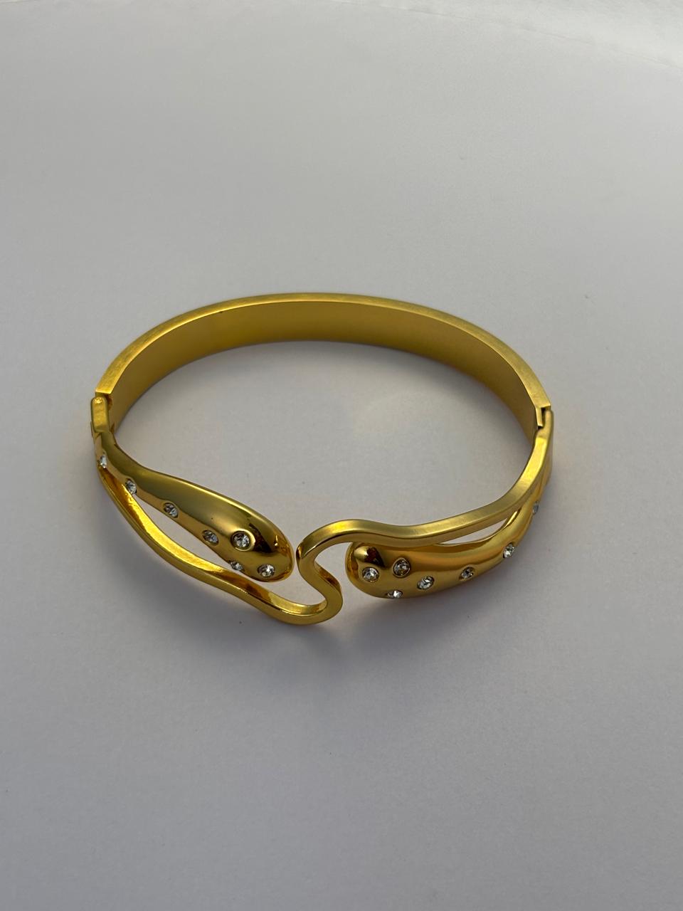 Elegant Gold Finish Crystal Studded Cuff Bracelet BRC012