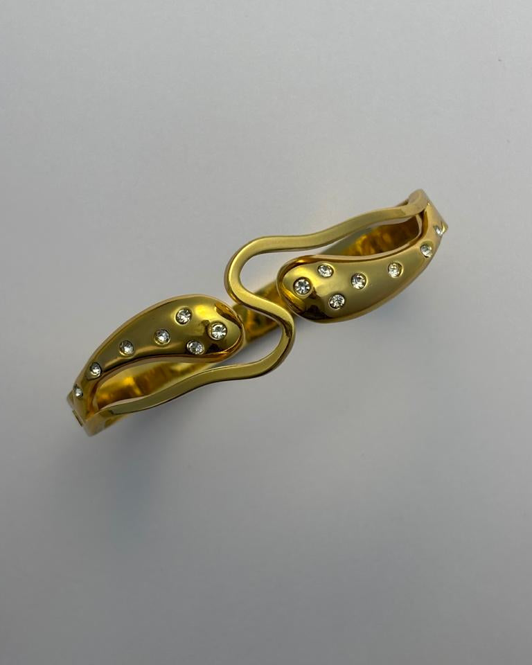 Elegant Gold Finish Crystal Studded Cuff Bracelet BRC012