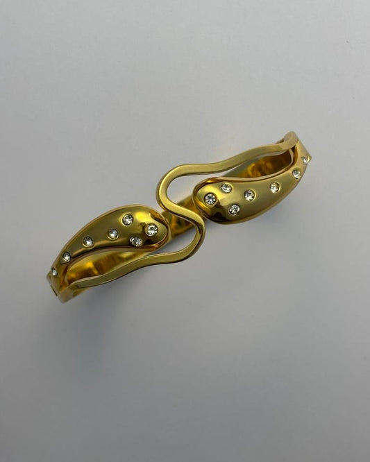 Elegant Gold Finish Crystal Studded Cuff Bracelet BRC012