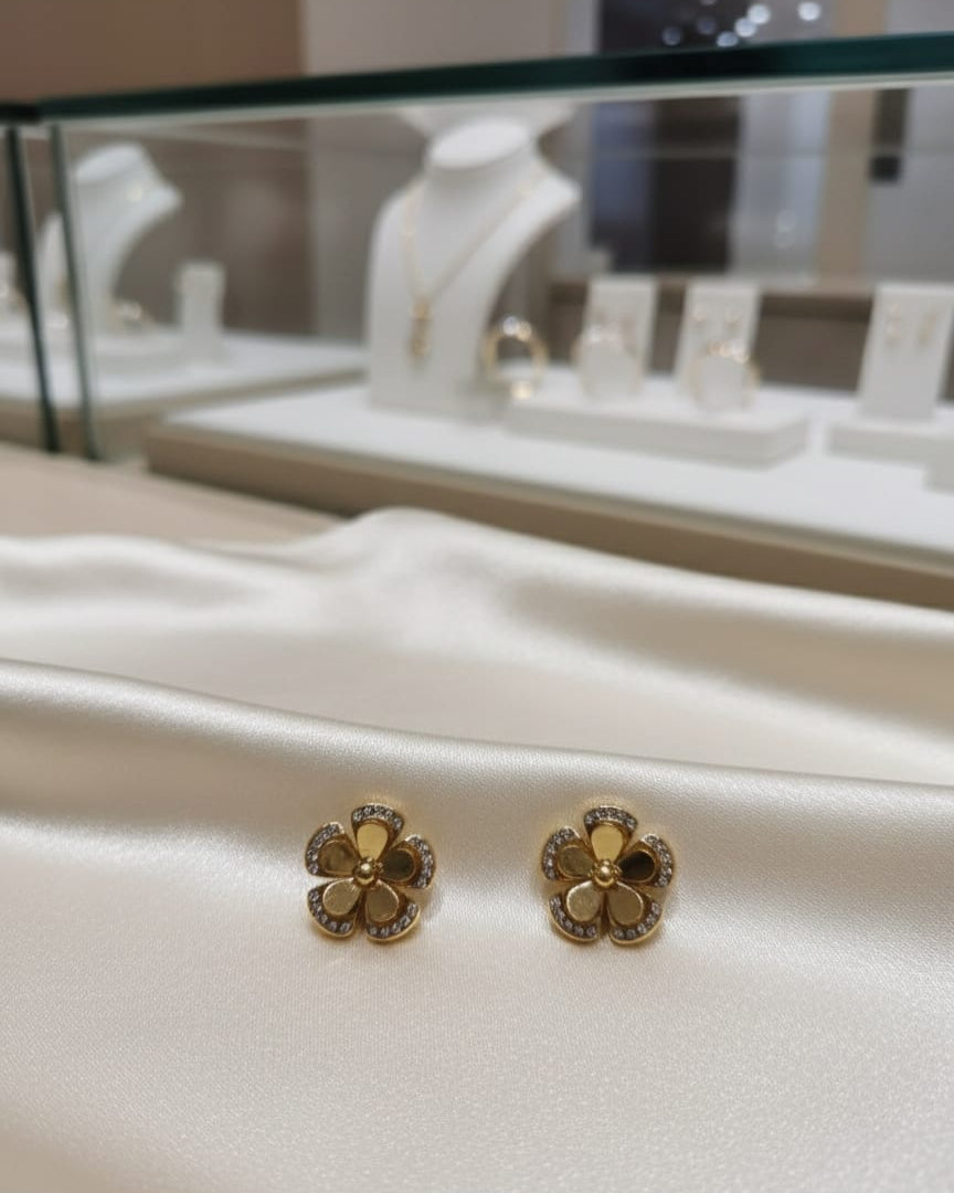 Golden Blossom Floral Stud earrings DFE008