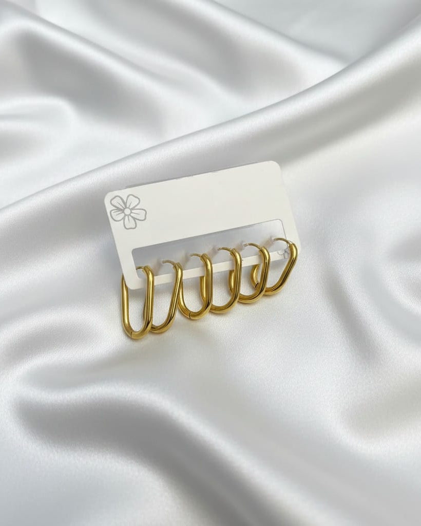 18K Gold Polished Hoop 3 Pair Earrings Set DFE023