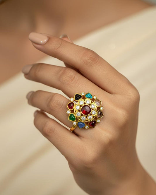 Premium Navaratna Ring with 18K Gold Plated RNG015