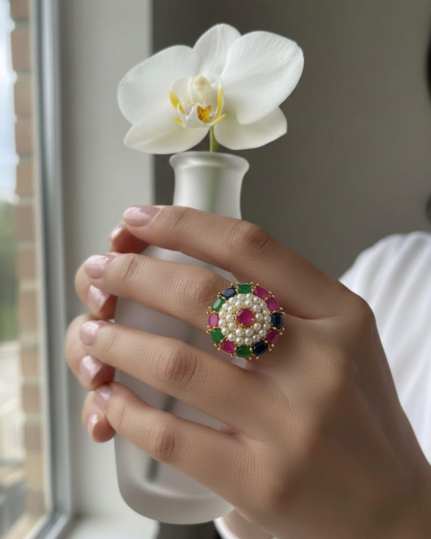 Real Pearl and Multi Color Stone Ring RNG013