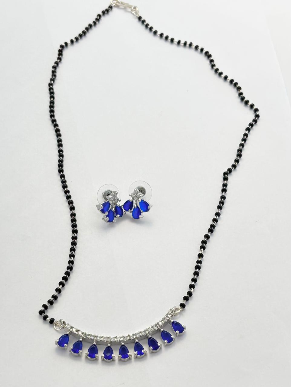 Royal Blue Stone Mangal Sutra with Modern Teardrop Accents MNG003