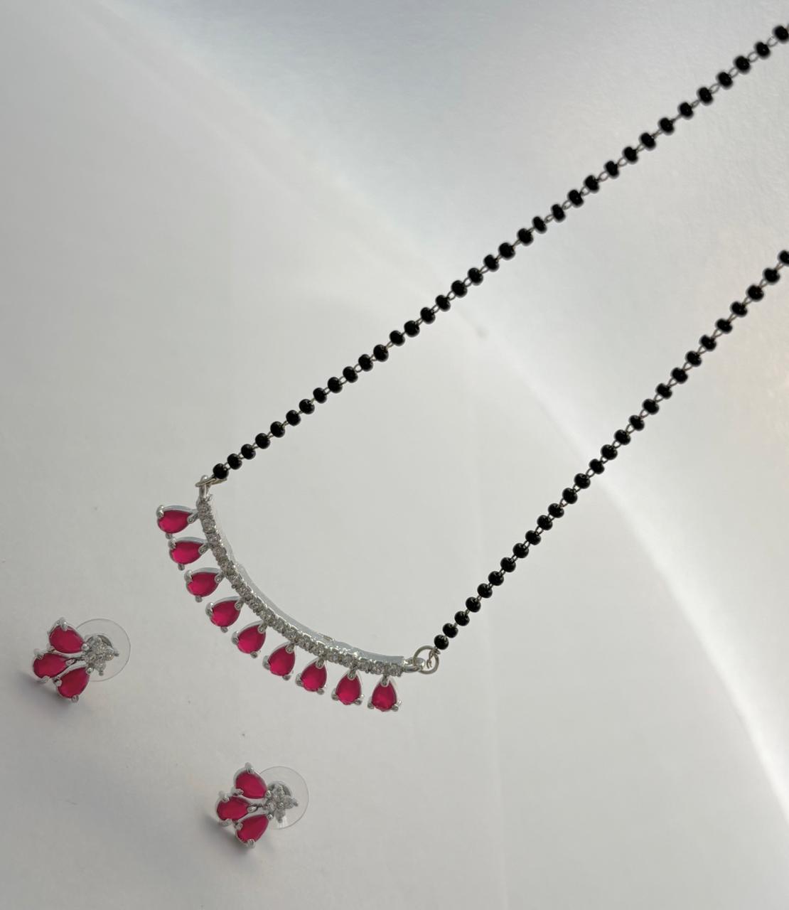 Radiant Ruby and Diamond -Cut Silver Plated Mangala sutra MNG001