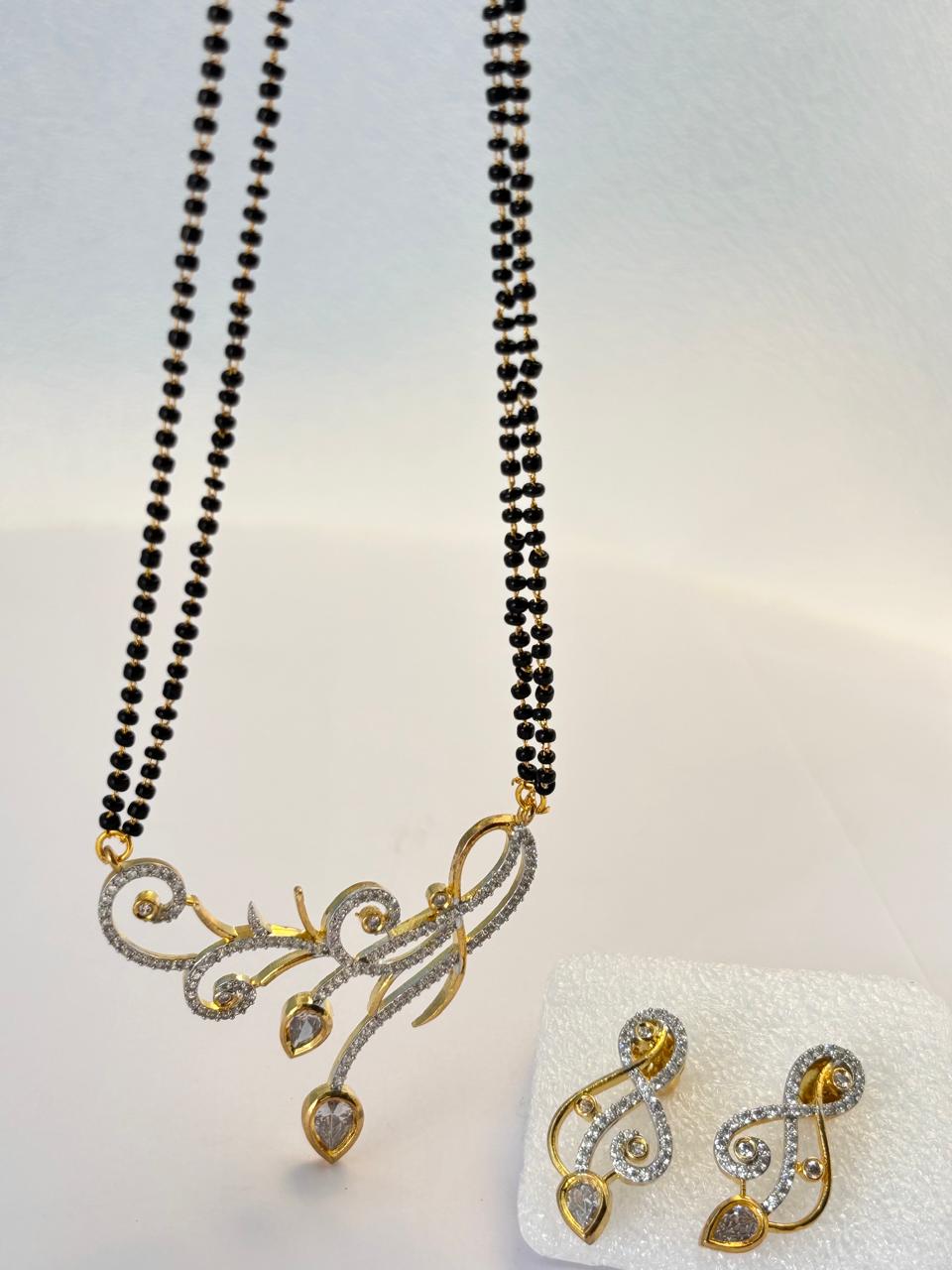 American Diamond 18K Mangal Sutra Set with Matching Earrings MNG0011