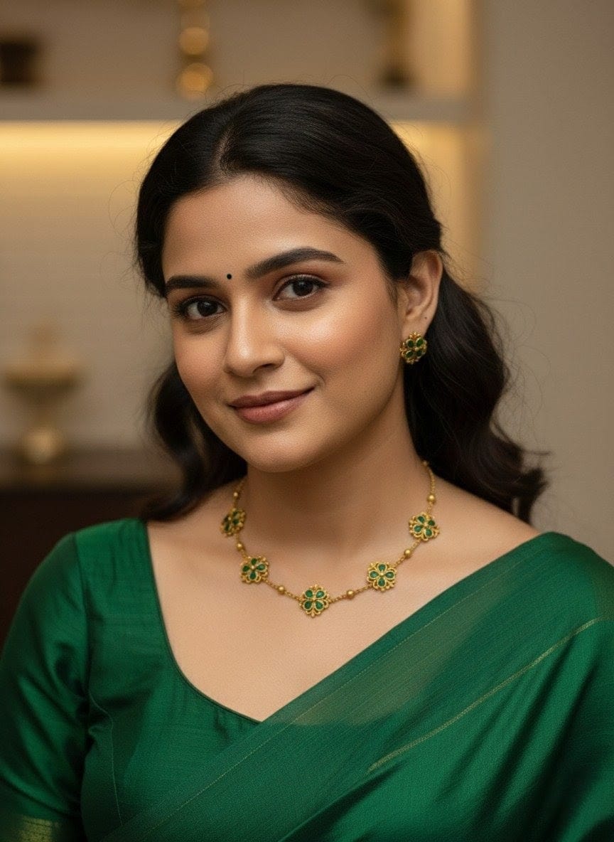 Elegant Emerald Green Floral Choker Set with Matching Stud Earrings CH005