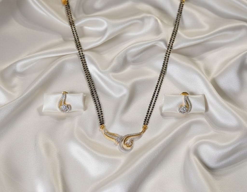 American Diamond Mangal 18K Sutra Set with Matching Earrings MNG0013