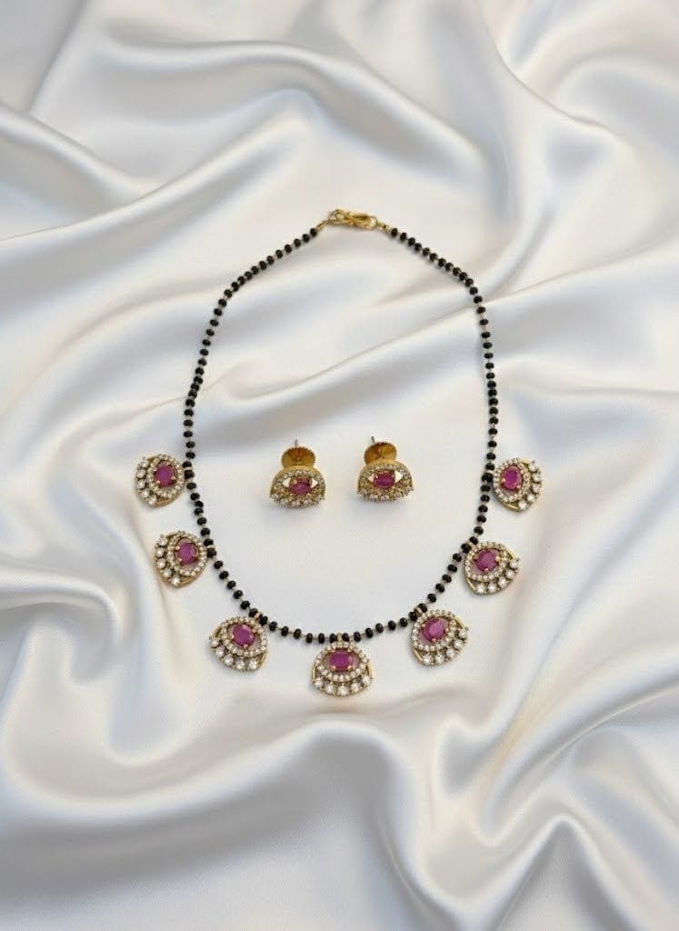 Gold-Toned Evil Eye Mangal Sutra with Seven Ruby Charms MNG015