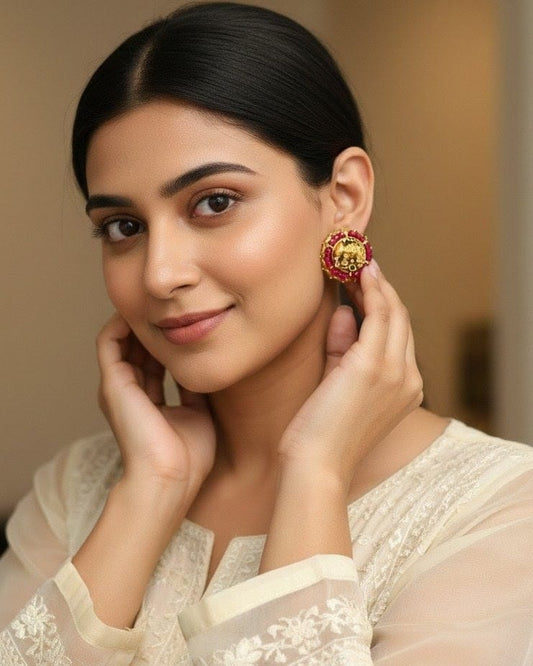 Antique Gold Elephant Ruby Stud Earrings STD015