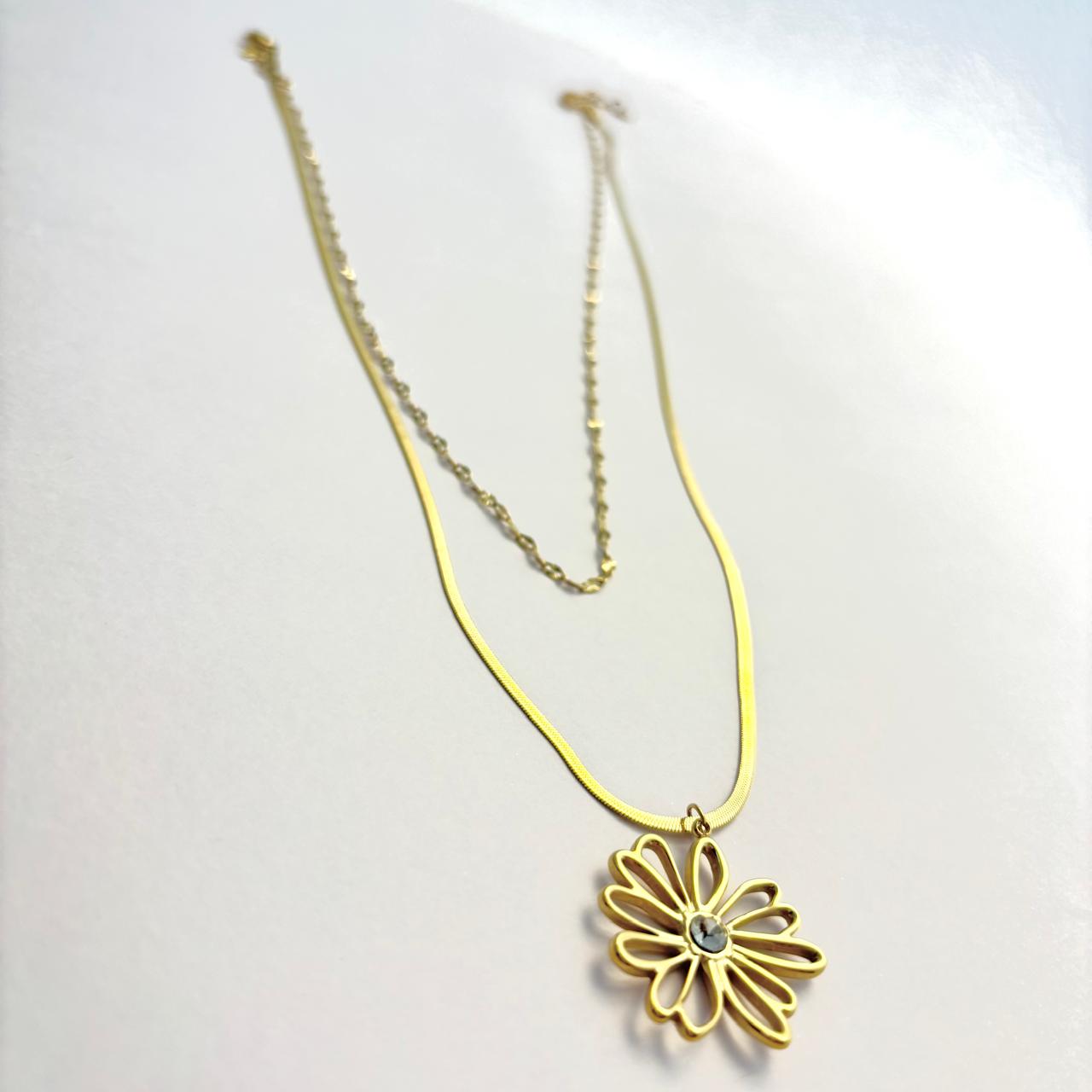 Layered Snake Chain with Floral Charm ANTNC002
