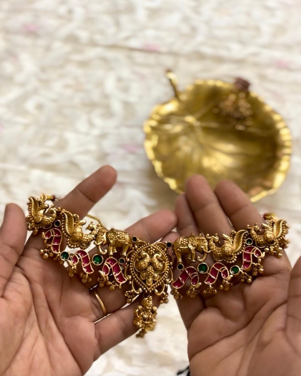 Classic Goddess Lakshmi And Peacock Temple Choker Necklace Set TN004