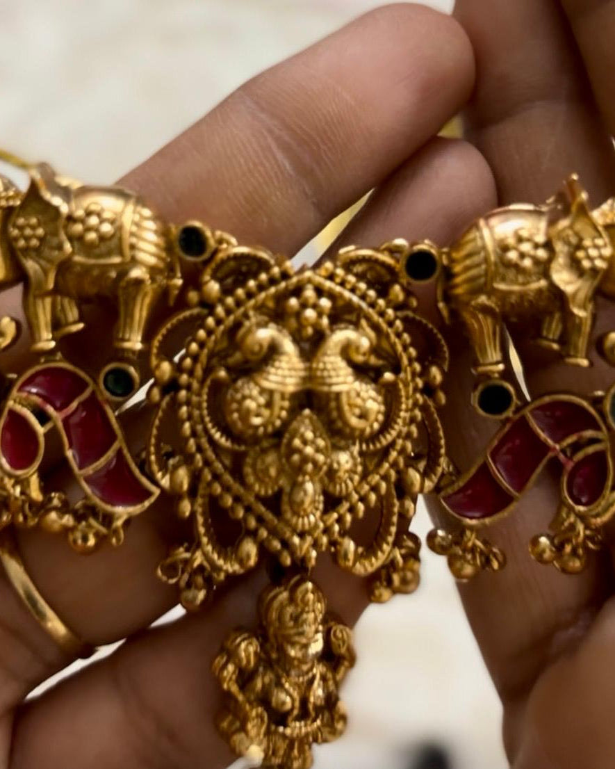 Classic Goddess Lakshmi And Peacock Temple Choker Necklace Set TN004