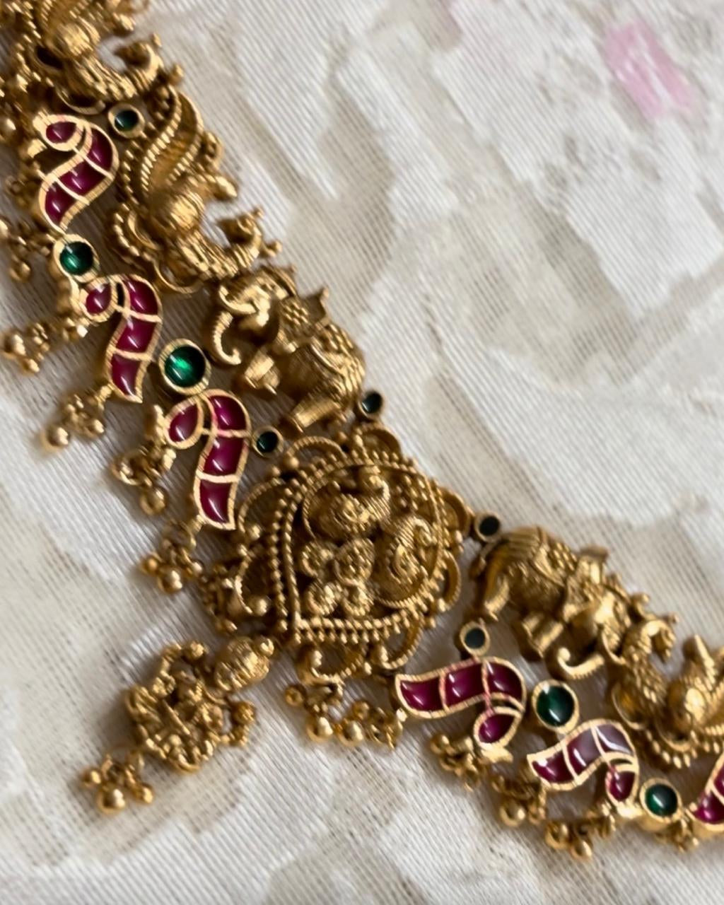 Classic Goddess Lakshmi And Peacock Temple Choker Necklace Set TN004