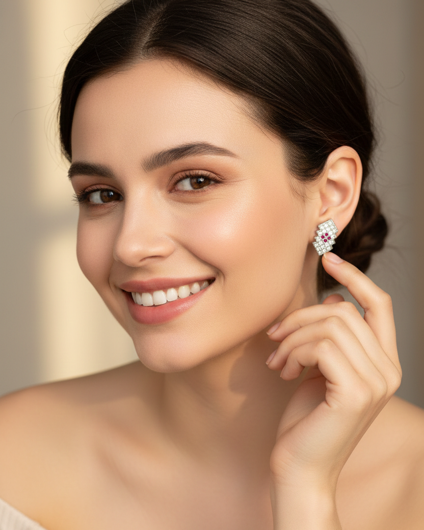 Pure 925 Art Deco Radiant Rhombus Studs 925/011