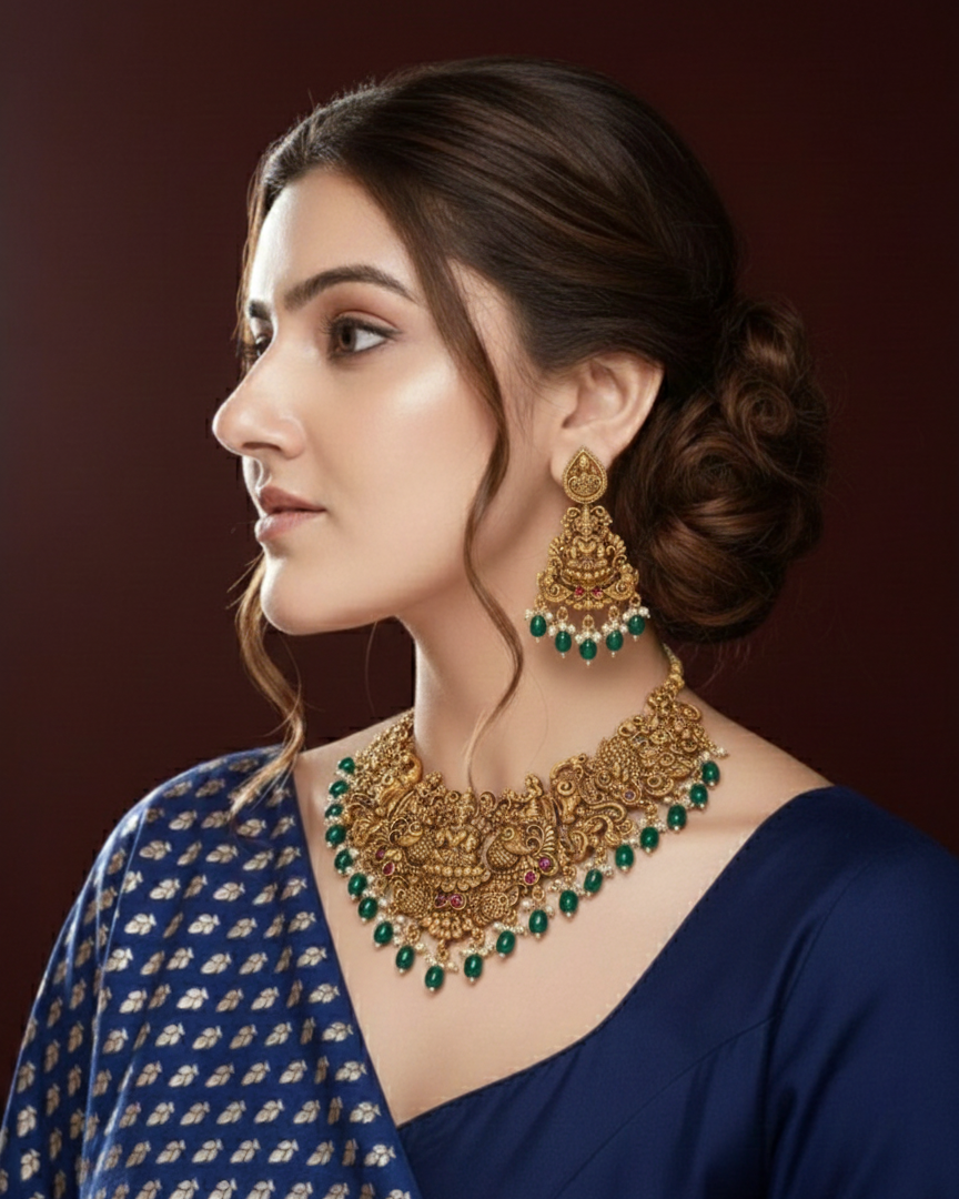Royal Emerald Laxmi Bridal Necklace Set TN002