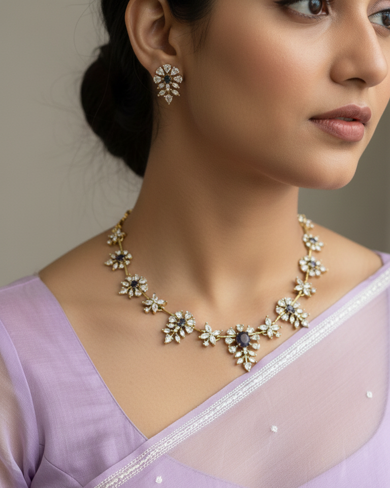 Minimal Victorian White & Purple Stone Necklace MIN021